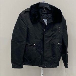 Blauer Black Utility Jacket with Fur Collar Made In USA Size 46R Water Resistant